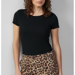 Tricou din amestec de bumbac cu decolteu la baza gatului-FEMEI/IMBRACAMINTE/Tricouri si maiouri-IMBRACAMINTE/Tricouri si maiouri