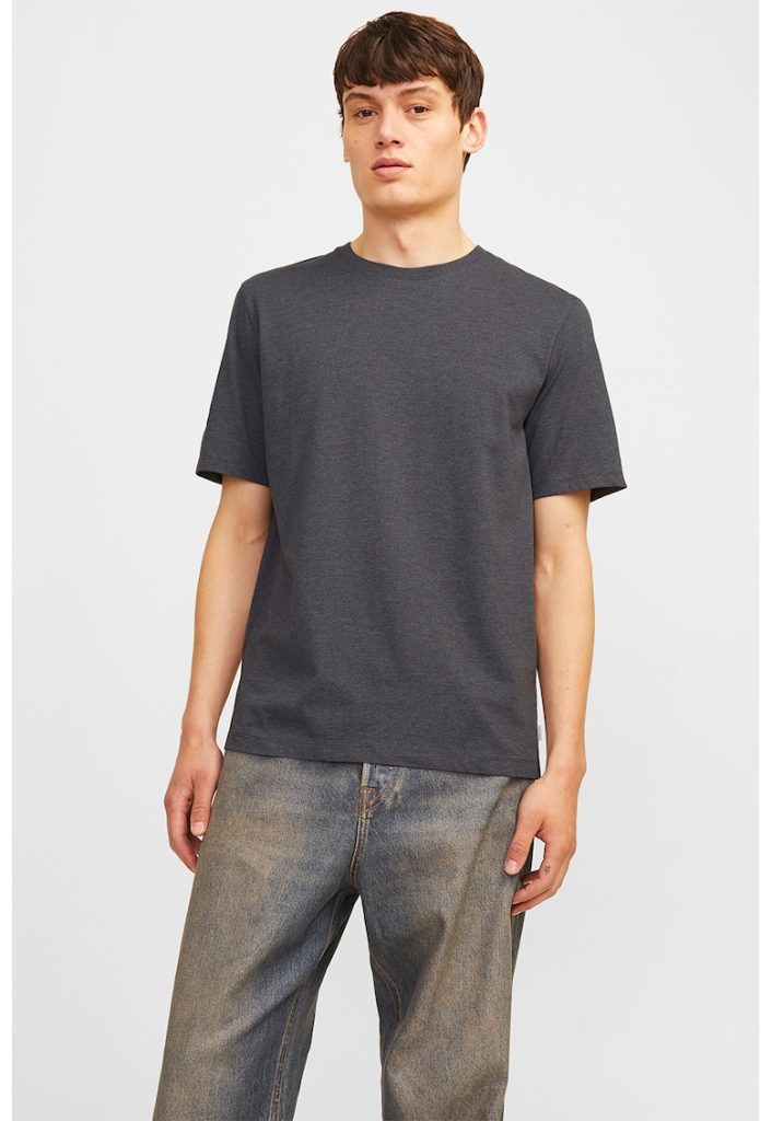 Tricou din amestec de bumbac cu decolteu la baza gatului-BARBATI/IMBRACAMINTE/Tricouri si maiouri-IMBRACAMINTE/Tricouri si maiouri