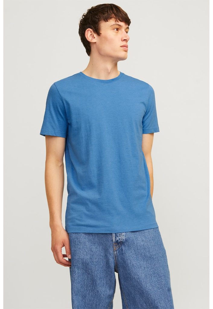 Tricou din amestec de bumbac cu decolteu la baza gatului-BARBATI/IMBRACAMINTE/Tricouri si maiouri-IMBRACAMINTE/Tricouri si maiouri