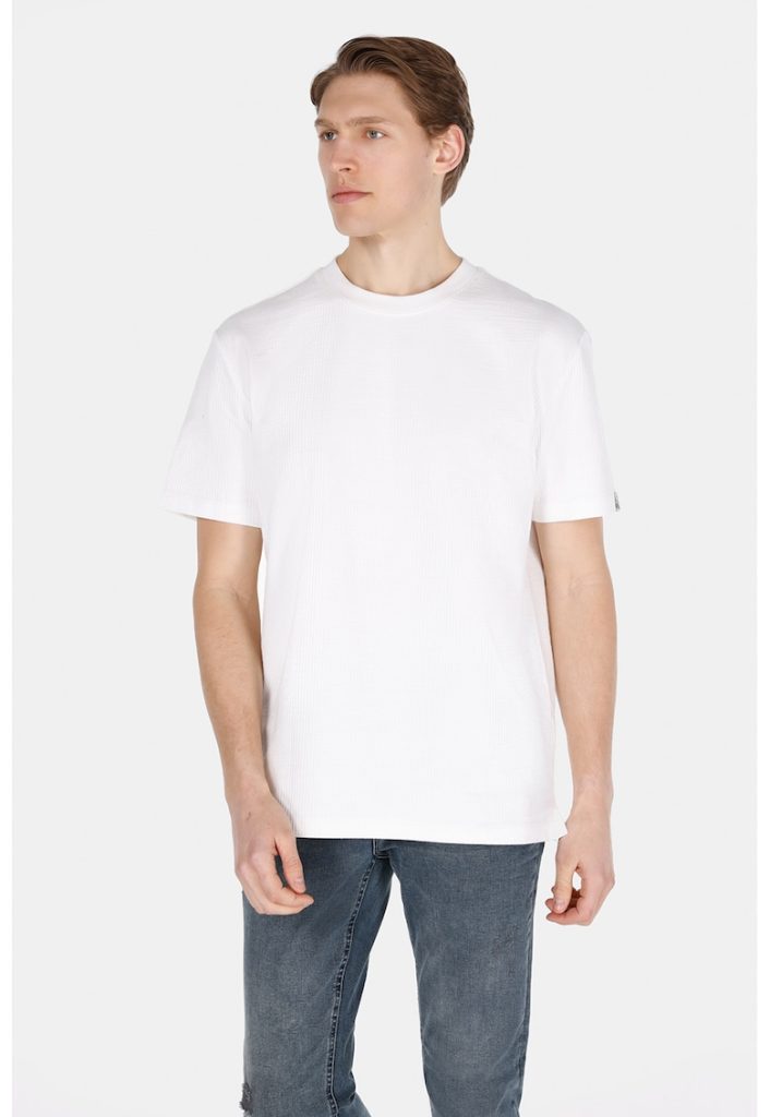 Tricou din amestec de bumbac cu decolteu la baza gatului-BARBATI/IMBRACAMINTE/Tricouri si maiouri-IMBRACAMINTE/Tricouri si maiouri