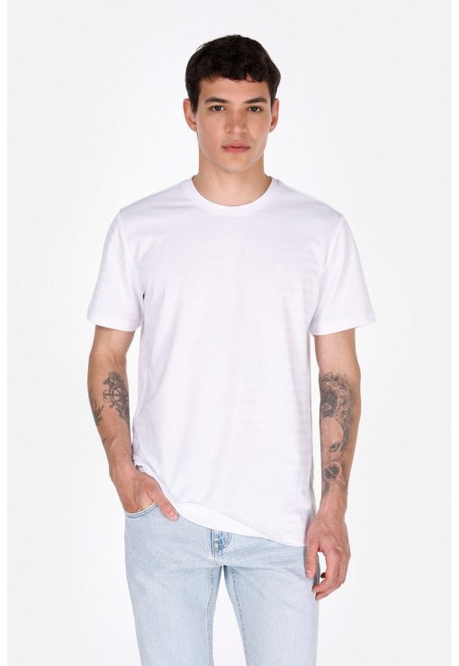 Tricou din amestec de bumbac cu decolteu la baza gatului-BARBATI/IMBRACAMINTE/Tricouri si maiouri-IMBRACAMINTE/Tricouri si maiouri