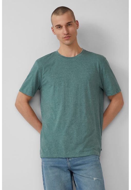 Tricou din amestec de bumbac cu decolteu la baza gatului-BARBATI/IMBRACAMINTE/Tricouri si maiouri-IMBRACAMINTE/Tricouri si maiouri