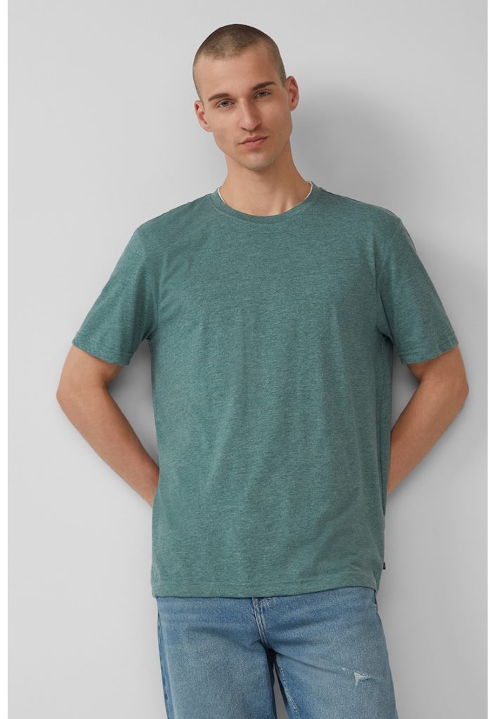 Tricou din amestec de bumbac cu decolteu la baza gatului-BARBATI/IMBRACAMINTE/Tricouri si maiouri-IMBRACAMINTE/Tricouri si maiouri