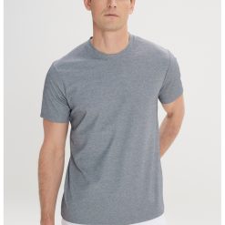 Tricou din amestec de bumbac cu decolteu la baza gatului-BARBATI/IMBRACAMINTE/Tricouri si maiouri-IMBRACAMINTE/Tricouri si maiouri