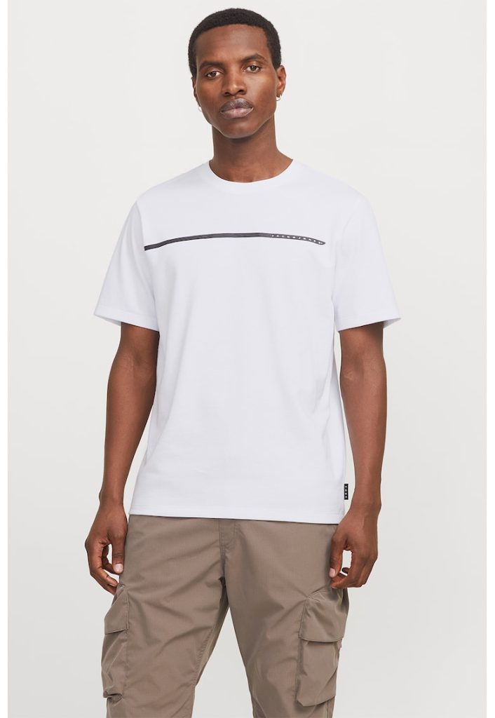 Tricou din amestec de bumbac cu decolteu la baza gatului-BARBATI/IMBRACAMINTE/Tricouri si maiouri-IMBRACAMINTE/Tricouri si maiouri