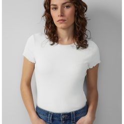 Tricou din amestec de bumbac cu decolteu la baza gatului-FEMEI/IMBRACAMINTE/Tricouri si maiouri-IMBRACAMINTE/Tricouri si maiouri