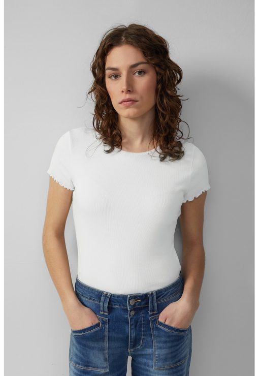 Tricou din amestec de bumbac cu decolteu la baza gatului-FEMEI/IMBRACAMINTE/Tricouri si maiouri-IMBRACAMINTE/Tricouri si maiouri