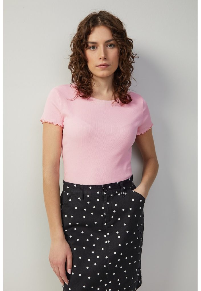 Tricou din amestec de bumbac cu decolteu la baza gatului-FEMEI/IMBRACAMINTE/Tricouri si maiouri-IMBRACAMINTE/Tricouri si maiouri