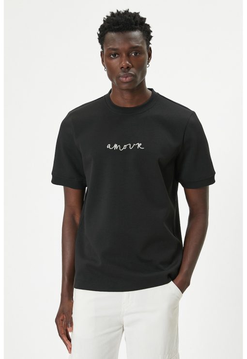 Tricou din amestec de bumbac cu detaliu brodat-BARBATI/IMBRACAMINTE/Tricouri si maiouri-IMBRACAMINTE/Tricouri si maiouri