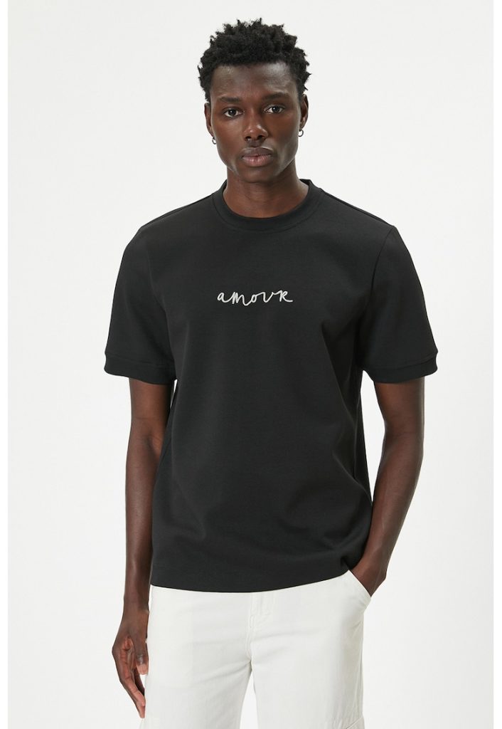 Tricou din amestec de bumbac cu detaliu brodat-BARBATI/IMBRACAMINTE/Tricouri si maiouri-IMBRACAMINTE/Tricouri si maiouri