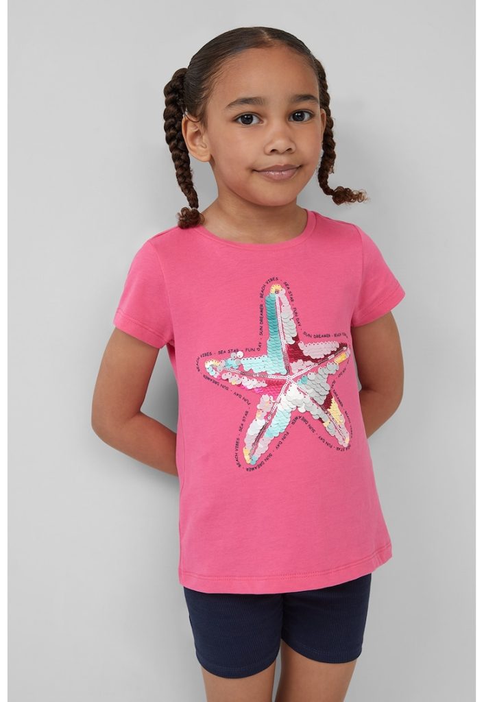 Tricou din bumbac cu aplicatii cu paiete-FETE/IMBRACAMINTE/Tricouri si maiouri-IMBRACAMINTE/Tricouri si maiouri