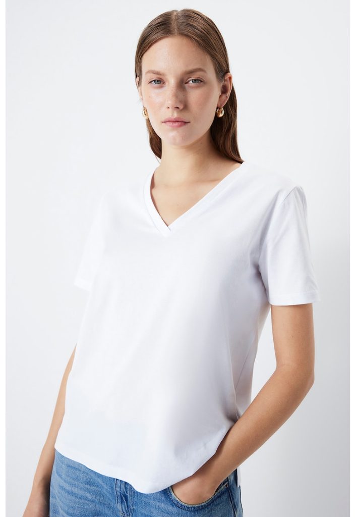 Tricou din bumbac cu decolteu in V-FEMEI/IMBRACAMINTE/Tricouri si maiouri-IMBRACAMINTE/Tricouri si maiouri