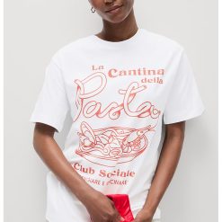 Tricou din bumbac cu decolteu la baza gatului-FEMEI/IMBRACAMINTE/Tricouri si maiouri-IMBRACAMINTE/Tricouri si maiouri