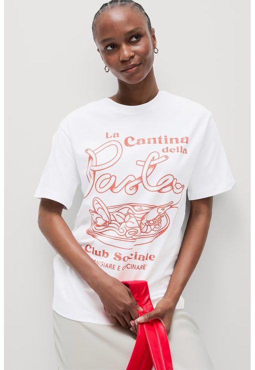 Tricou din bumbac cu decolteu la baza gatului-FEMEI/IMBRACAMINTE/Tricouri si maiouri-IMBRACAMINTE/Tricouri si maiouri
