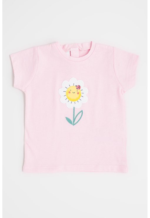 Tricou din bumbac cu decolteu la baza gatului-FETE/IMBRACAMINTE/Tricouri si maiouri-IMBRACAMINTE/Tricouri si maiouri