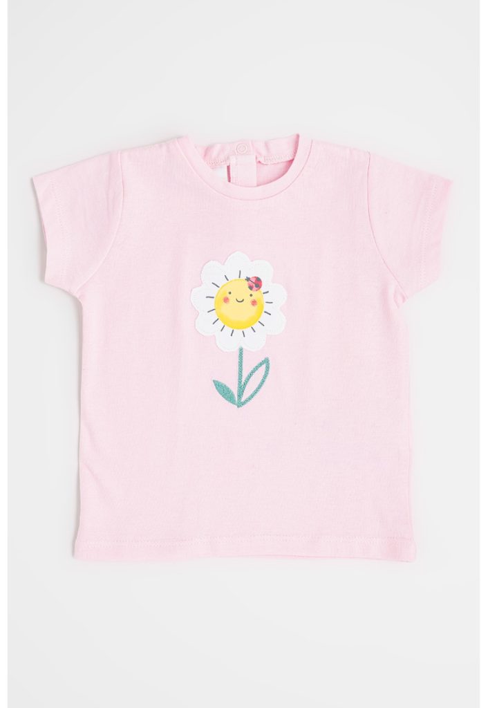 Tricou din bumbac cu decolteu la baza gatului-FETE/IMBRACAMINTE/Tricouri si maiouri-IMBRACAMINTE/Tricouri si maiouri