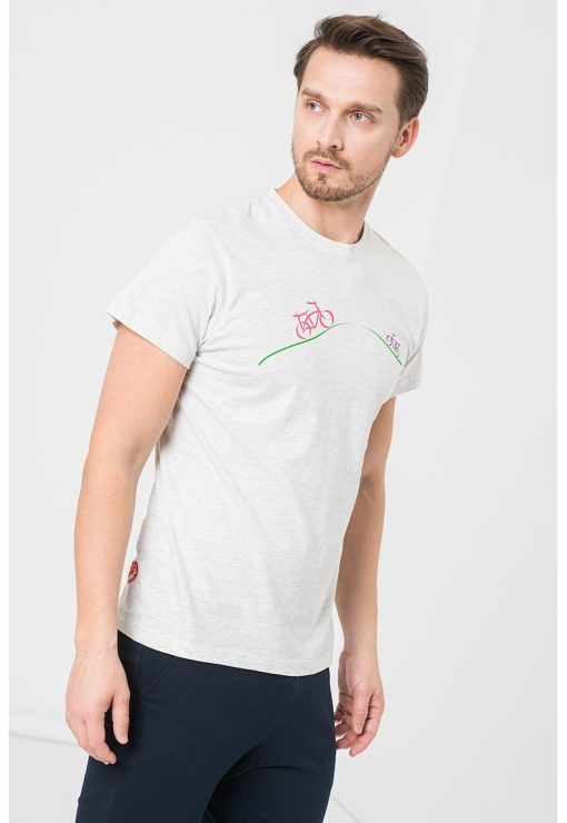 Tricou din jerseu cu decolteu la baza gatului si imprimeu logo-BARBATI/IMBRACAMINTE/Tricouri si maiouri-IMBRACAMINTE/Tricouri si maiouri