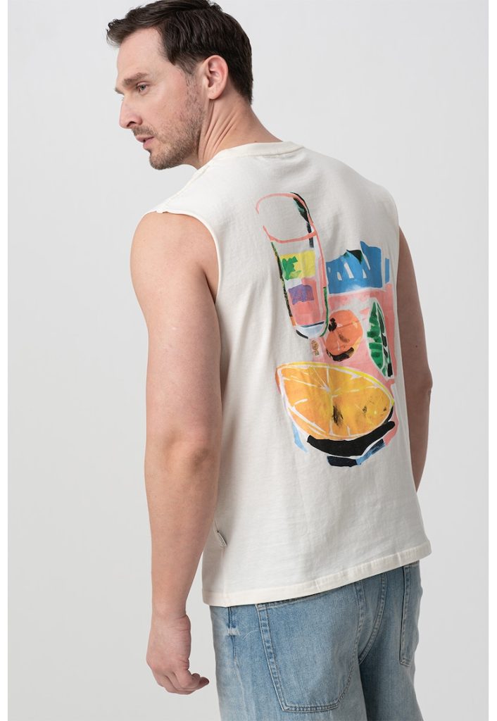 Tricou fara maneci cu model grafic pe spate-BARBATI/IMBRACAMINTE/Tricouri si maiouri-IMBRACAMINTE/Tricouri si maiouri