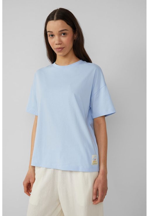 Tricou lejer cu decolteu la baza gatului-FEMEI/IMBRACAMINTE/Tricouri si maiouri-IMBRACAMINTE/Tricouri si maiouri