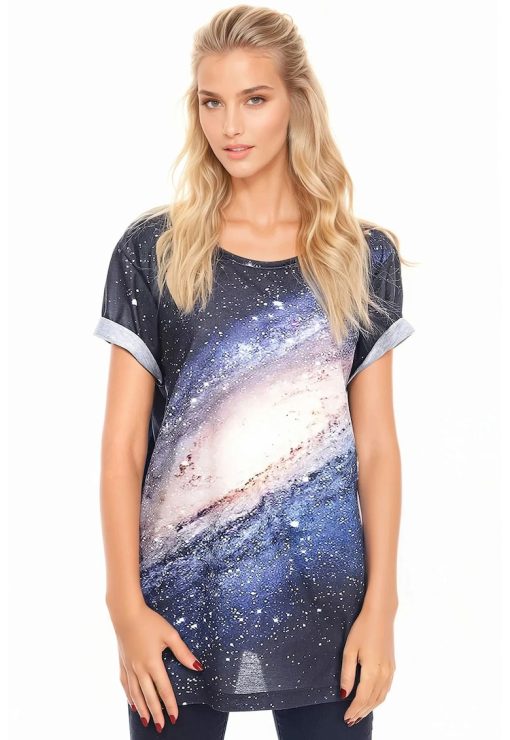 Tricou lejer cu imprimeu cosmic-FEMEI/IMBRACAMINTE/Tricouri si maiouri-IMBRACAMINTE/Tricouri si maiouri
