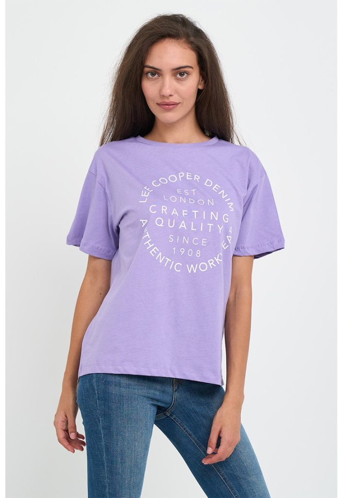 Tricou lejer de bumbac cu imprimeu logo-FEMEI/IMBRACAMINTE/Tricouri si maiouri-IMBRACAMINTE/Tricouri si maiouri