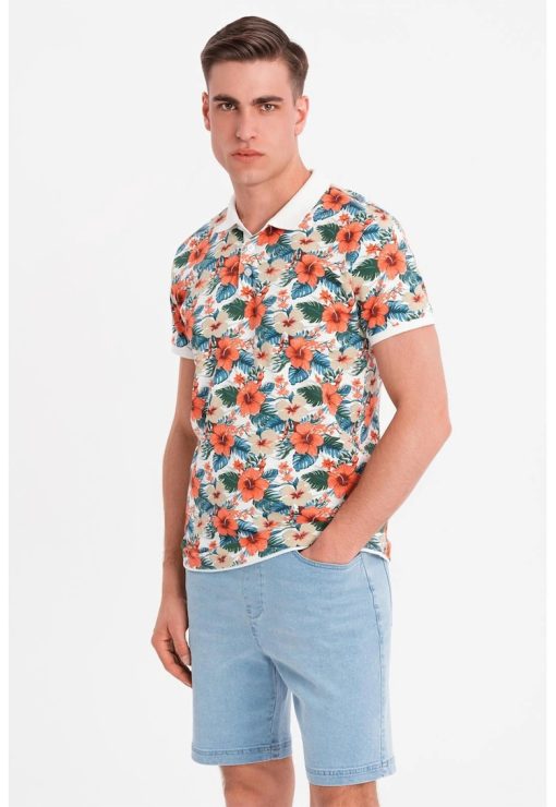 Tricou polo cu model floral-BARBATI/IMBRACAMINTE/Tricouri si maiouri-IMBRACAMINTE/Tricouri si maiouri
