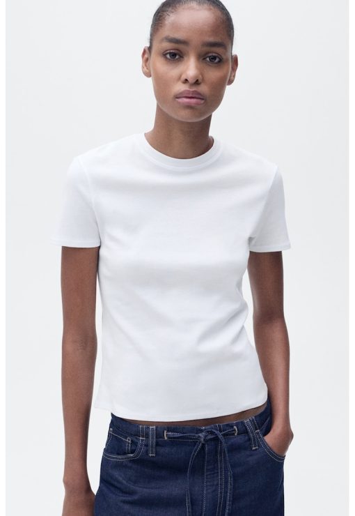 Tricou regular-fit cu decolteu la baza gatului-FEMEI/IMBRACAMINTE/Tricouri si maiouri-IMBRACAMINTE/Tricouri si maiouri