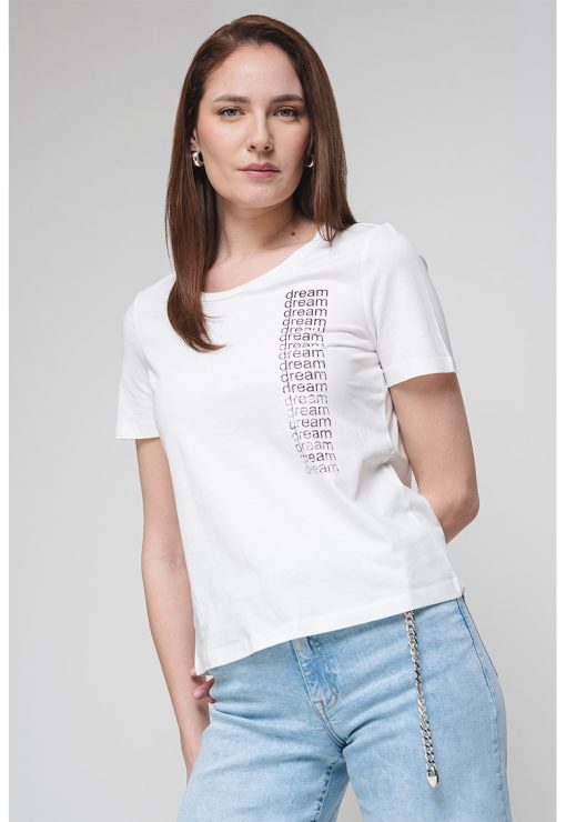 Tricou regular fit cu imprimeu text-FEMEI/IMBRACAMINTE/Tricouri si maiouri-IMBRACAMINTE/Tricouri si maiouri