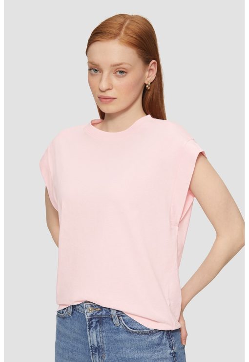 Tricou uni cu decolteu la baza gatului-FEMEI/IMBRACAMINTE/Tricouri si maiouri-IMBRACAMINTE/Tricouri si maiouri