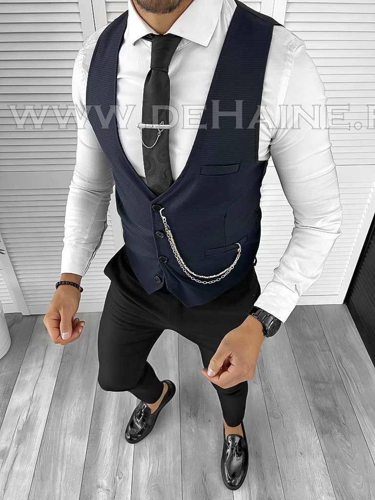 Vesta barbati eleganta slim fit bleumarin  B8165  D13-4.3-Veste > Veste barbati elegante