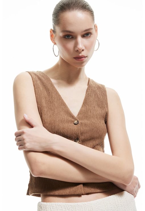 Vesta crop cu inchidere cu nasturi-FEMEI/IMBRACAMINTE/Pulovere si cardigane-IMBRACAMINTE/Pulovere si cardigane