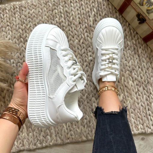 Adidasi dama casual albi  cu platforma de 6cm  NB733 N16-3-Incaltaminte > Incaltaminte dama > Adidasi dama