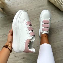 Adidasi dama casual albi cu roz  inchidere cu elastic  8901-Incaltaminte > Incaltaminte dama > Adidasi dama