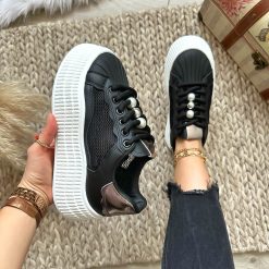 Adidasi dama casual negri  cu platforma de 6cm  NB733   N11-1-Incaltaminte > Incaltaminte dama > Adidasi dama