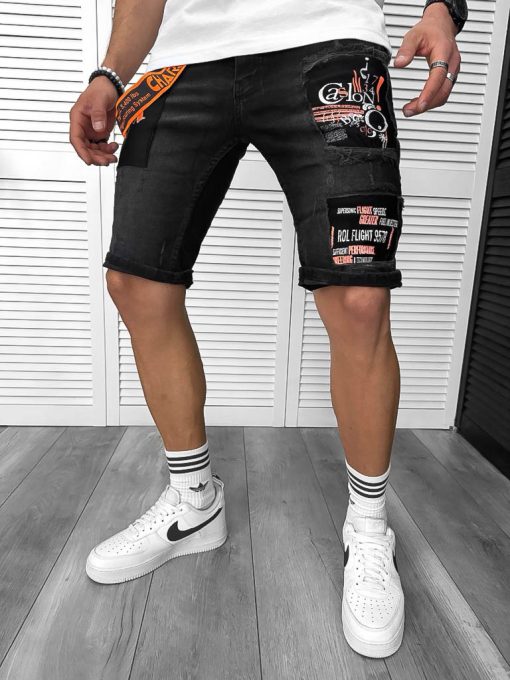 Blugi barbati scurti conici cu stiekre 7032 G4-1-Blugi barbati > Blugi scurti