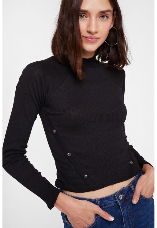 Bluza crop din bumbac cu guler inalt-FEMEI/IMBRACAMINTE/Bluze-IMBRACAMINTE/Bluze