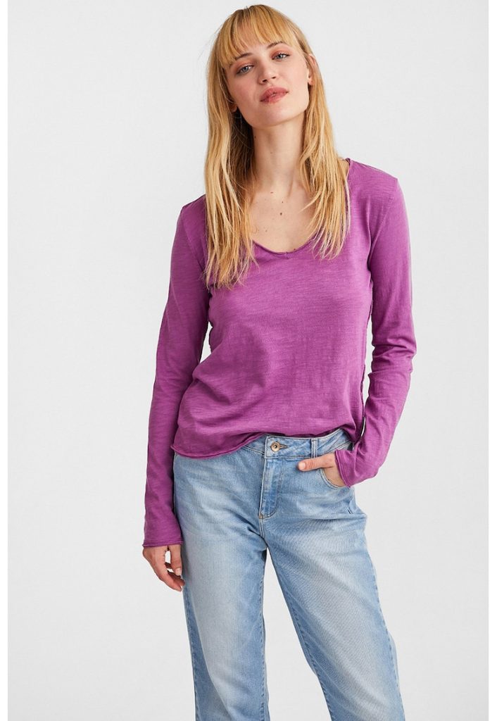 Bluza de bumbac cu decolteu in V-FEMEI/IMBRACAMINTE/Bluze-IMBRACAMINTE/Bluze