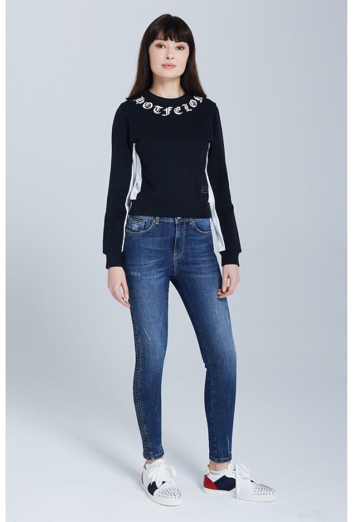 Bluza de trening cu benzi laterale contrastante-FEMEI/IMBRACAMINTE/Hanorace-IMBRACAMINTE/Hanorace