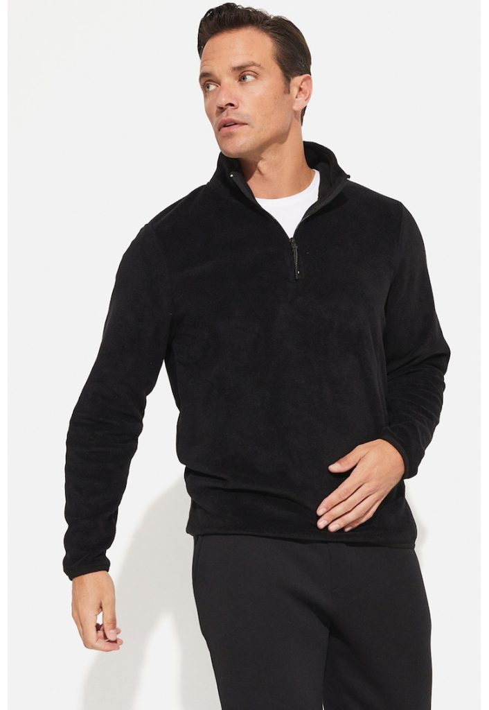 Bluza de trening din material fleece cu fermoar scurt-BARBATI/IMBRACAMINTE/Hanorace-IMBRACAMINTE/Hanorace