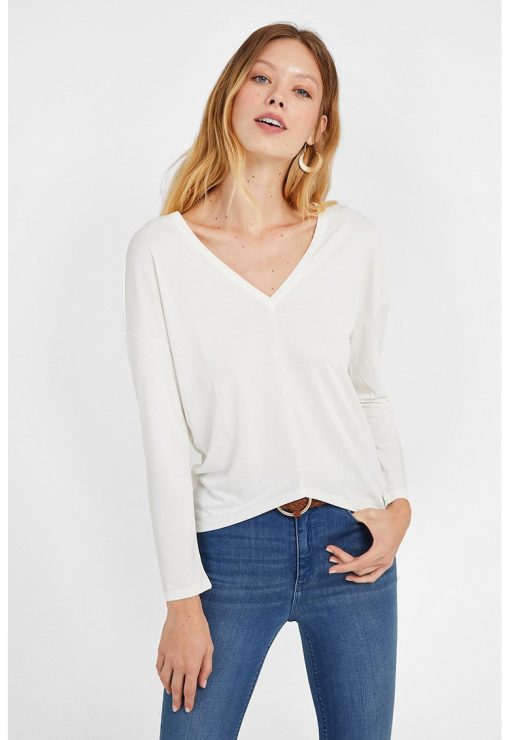 Bluza din amestec de modal cu decolteu in V-FEMEI/IMBRACAMINTE/Bluze-IMBRACAMINTE/Bluze