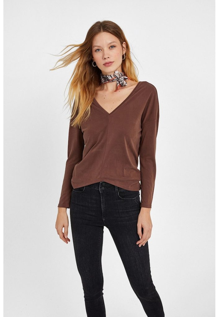 Bluza din amestec de modal cu decolteu in V-FEMEI/IMBRACAMINTE/Bluze-IMBRACAMINTE/Bluze