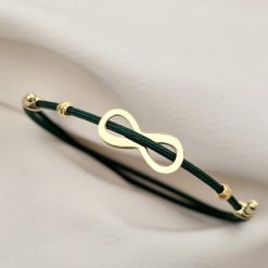 Brățara Infinitul Meu - Șnur verde Gros si 2 bilute de 3 mm - Argint 925 placat cu Aur Galben 18K-Toate >> Argint 925 >> Bratari Argint >> Noutati