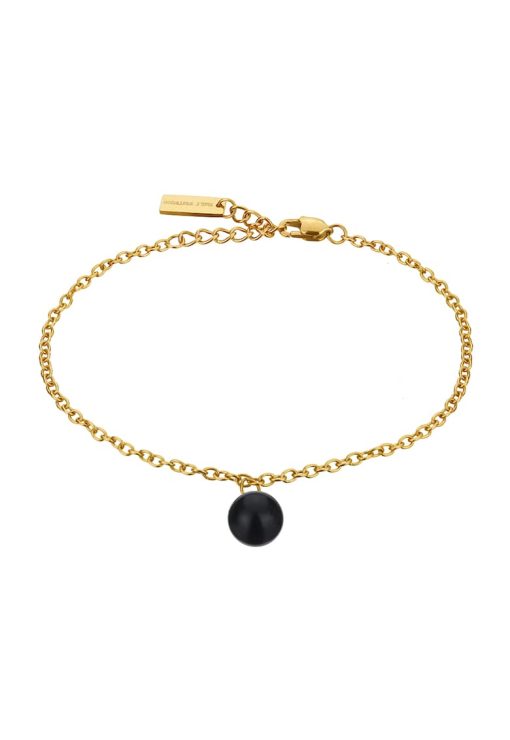 Bratara de lant cu perle de sticla - Auriu - Negru-FEMEI/GENTI SI ACCESORII/Bijuterii-GENTI SI ACCESORII/Bijuterii