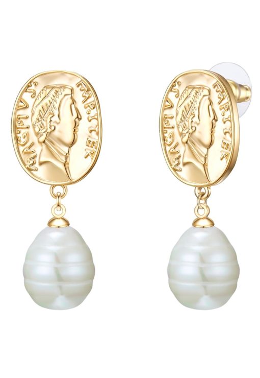 Cercei placati cu aur de 14K si decorati cu perle-FEMEI/GENTI SI ACCESORII/Bijuterii-GENTI SI ACCESORII/Bijuterii