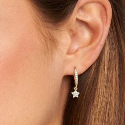 Cercei rotunzi argint 925 JW945 model stea placati cu rodiu 4