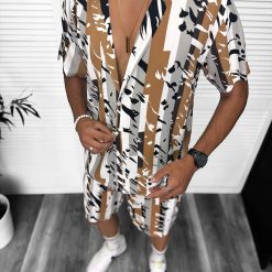 Compleu de vara camasa cu imprimeu + pantaloni maro 13275 Y22-Recent adaugate