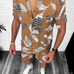 Compleu de vara camasa cu imprimeu + pantaloni maro 13277 K6-Recent adaugate