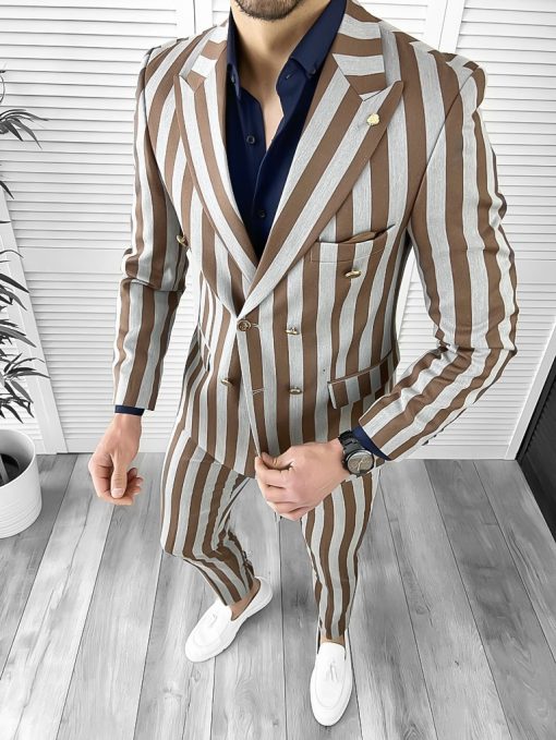 Costum barbati  slim fit in carouri sacou + pantaloni 1077  X9-3-Costume barbati