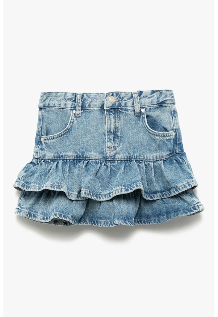 Fusta de denim cu volane stratificate-FETE/IMBRACAMINTE/Fuste-IMBRACAMINTE/Fuste
