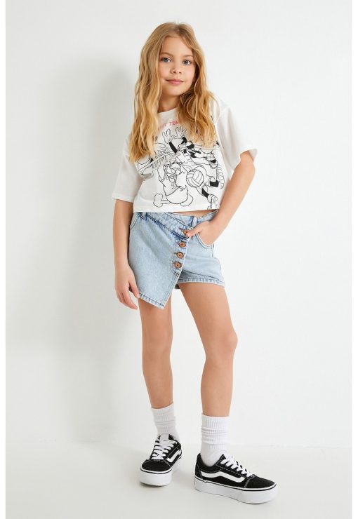 Fusta-pantalon din denim cu buzunare-FETE/IMBRACAMINTE/Sorturi-IMBRACAMINTE/Sorturi